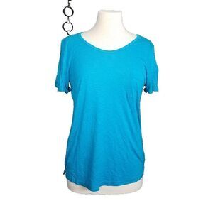 Color Story Small Electric Blue High Low Short Sleeve Pocket Tee T Shirt NWOT